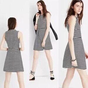 Madewell Womens Striped Afternoon Cotton Knit Dress Black White XS